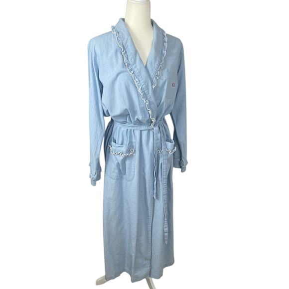 Lauren Ralph Lauren LRL Cotton Embroidered Monogram Ruffles Blue Women's Medium - Picture 1 of 13
